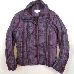 Purple stripe puff nylon button front jacket Christopher & Banks L